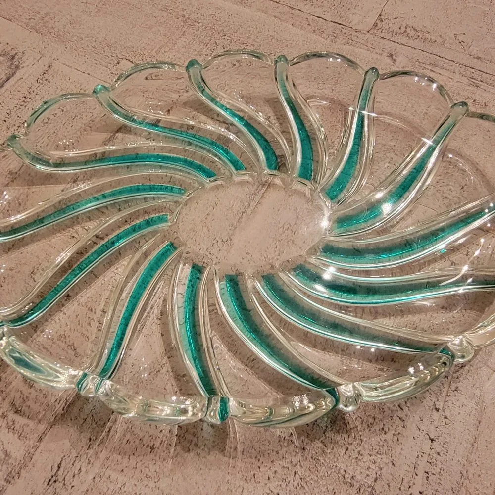 Vintage Mikasa Green "Peppermint Swirl" Oval Lead Crystal Candy Dish & Votive Se - Picture 5 of 5